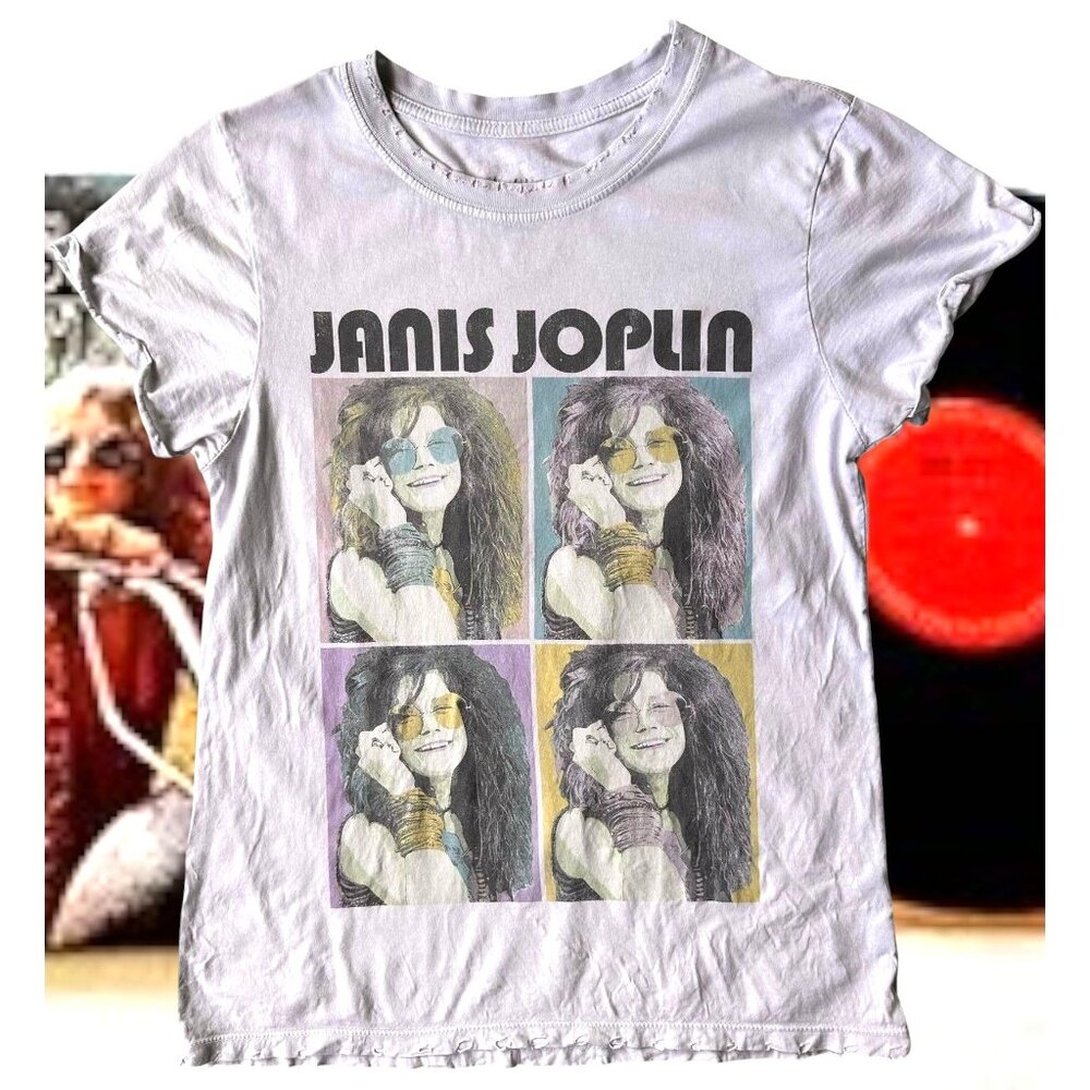 Janis Joplin T Shirt Small White Recycled Karma Pearl Bobby McGee Retro Music
